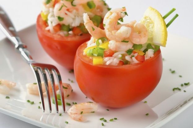 Rice-and-shrimp-stuffed tomatoes