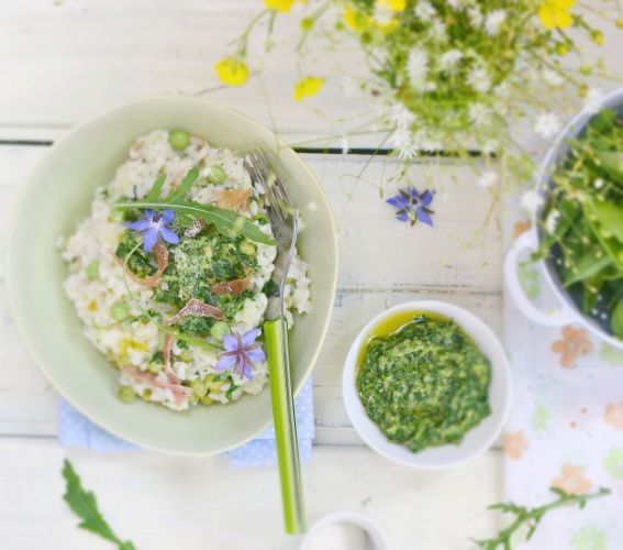 Risotto with spring peas and pesto