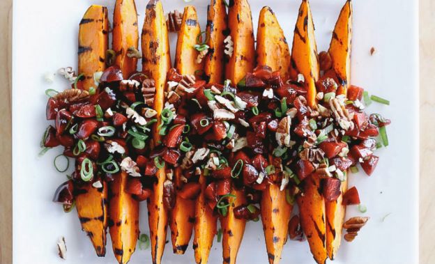 Grilled Sweet Potatoes with Cherry Salsa and Quinoa