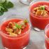 Refreshing Strawberry Gazpacho with French Toast Croutons