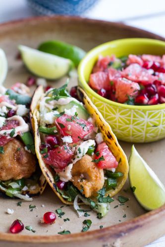 Baja Fish Tacos With Red Pomegranate Jewels