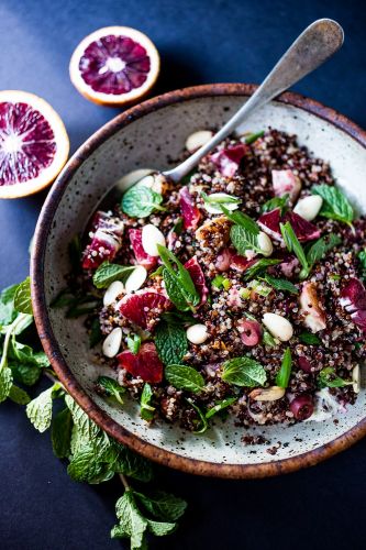 Moroccan Quinoa with Blood Oranges, Olives, Almonds and Mint