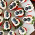 Red, white and blue strawberry cheesecake bites