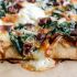 White pizza with spinach and bacon
