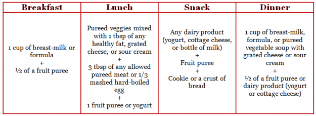 9 To 12 Months Baby Food Chart