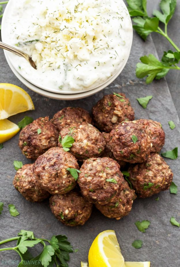 Keftedes (Greek Meatballs) with Tzatziki Sauce - © Recipe Runner