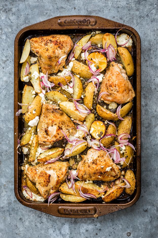 Greek Sheet Pan Chicken With Potatoes and Feta © Super Golden Bakes