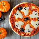 Spooky BOO-fallo Mozzarella Pizza With Spider Olives