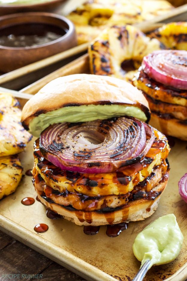 Teriyaki Turkey Burgers with Grilled Pineapple and Onions