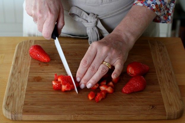 Cut the strawberries for the topping