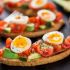 Tartines with tomato, avocado and egg