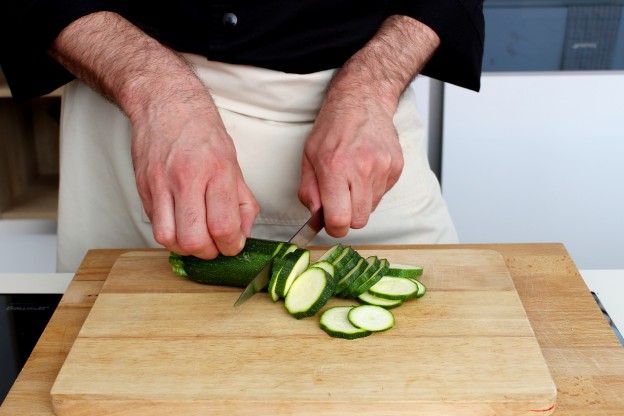 Slice the zucchinis