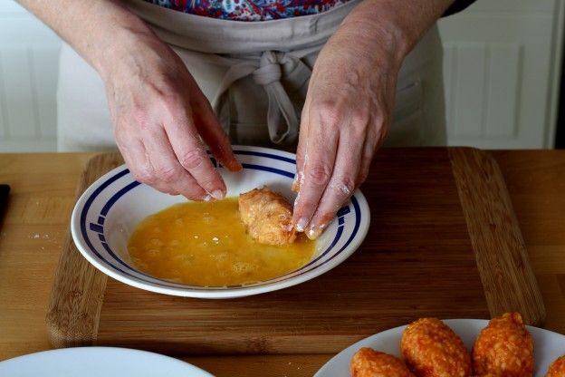 Then in the beaten eggs