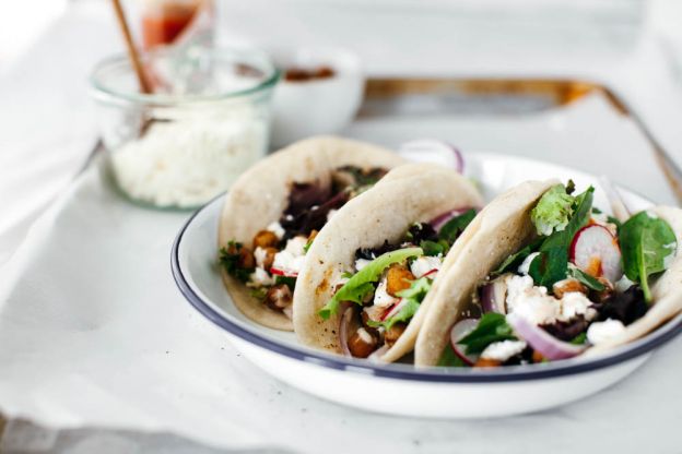 Cumin Chickpeas Salad Tacos with Chipotle Tahini