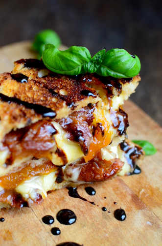Bacon, Brie, and Apricot Grilled Cheese with Balsamic Reduction