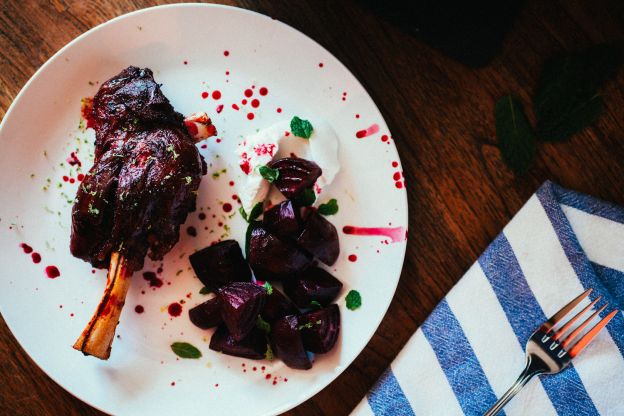 Roasted Lamb with Beet Glaze