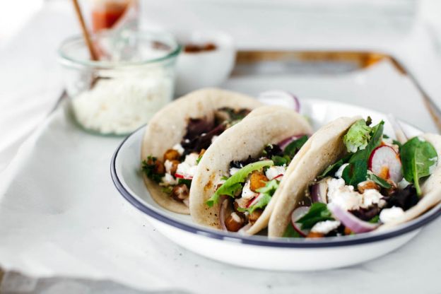 Cumin Chickpea Salad Tacos with Chipotle Tahini