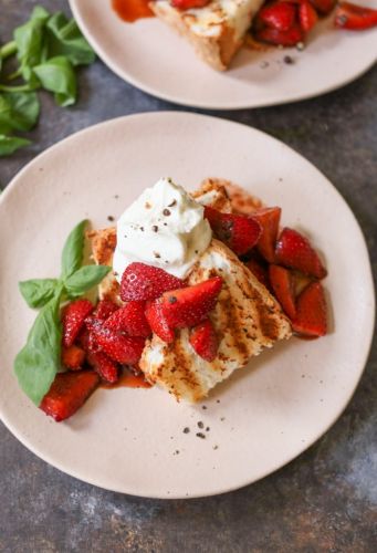 Grilled Angel Food Cake With Whipped Mascarpone and Balsamic Strawberries