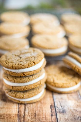 Ginger Molasses Sandwich Cookies with Eggnog Buttercream