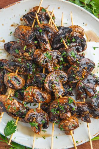 balsamic Garlic Grilled Mushroom Skewers