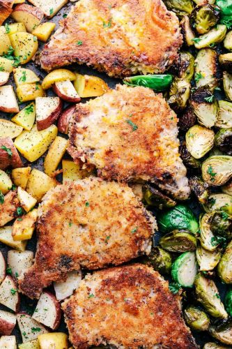 Sheet Pan Crispy Cheddar Pork Chops