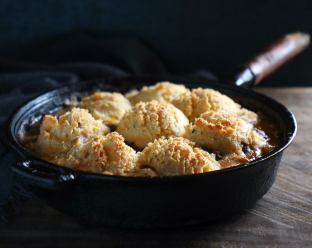 Keto Beef Stew & Cheesy Biscuit Crust