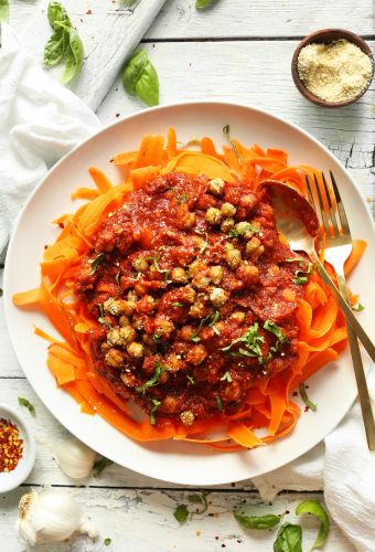 Simple chickpea bolognese with carrot noodles