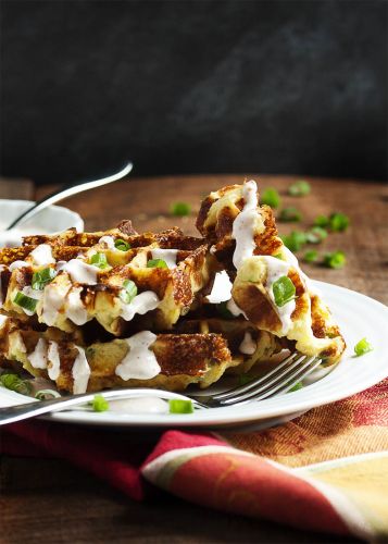 Loaded mashed potato waffles