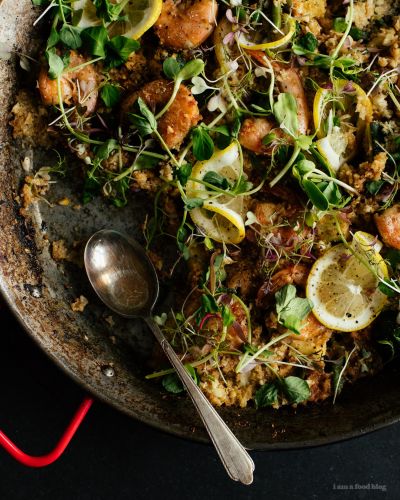 Shrimp and Spring Vegetable Cauliflower Rice Paella