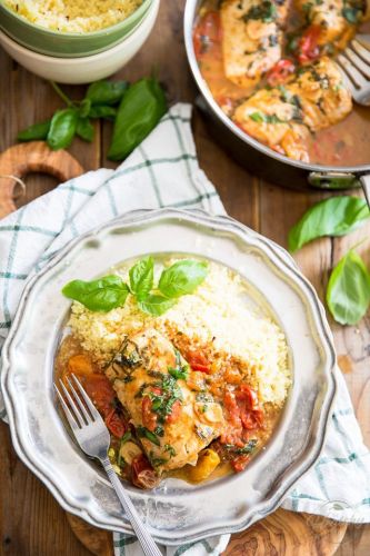 Easy poached fish in tomato basil sauce