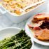Honey Sriracha ham, goat cheese potato gratin and roasted asparagus