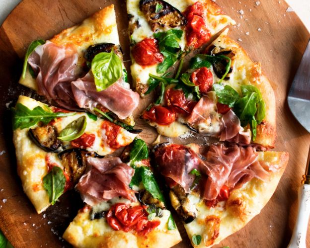 Grilled Pizzas with Eggplant & Prosciutto