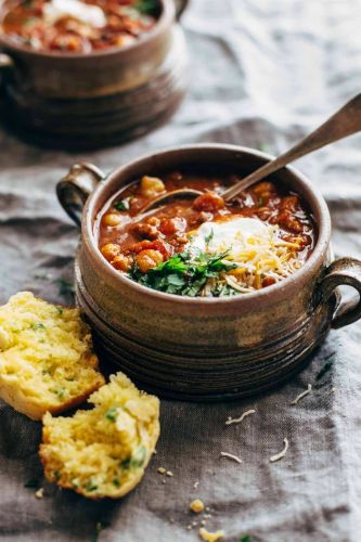 Spicy Posole with Cheesy Jalapeno Cornbread Muffins