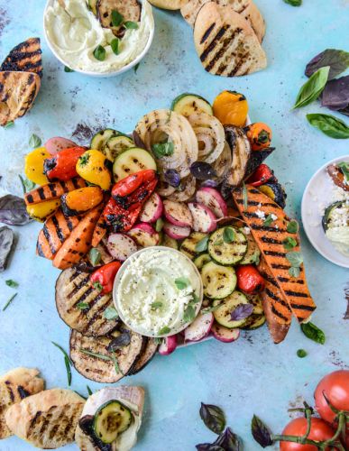 Marinated Grilled Vegetables with Avocado Whipped Feta