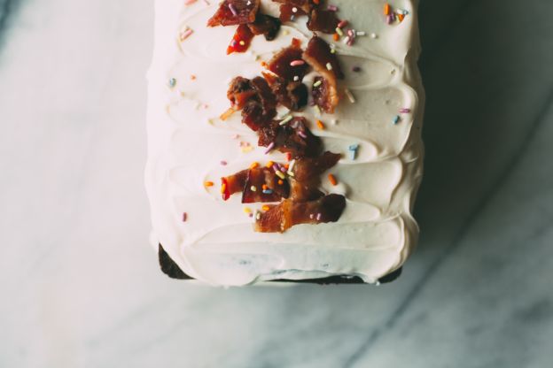 Chocolate Olive Oil Cake with Candied Bacon