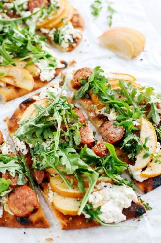 Grilled Sausage & Apple Pizza with Goat Cheese