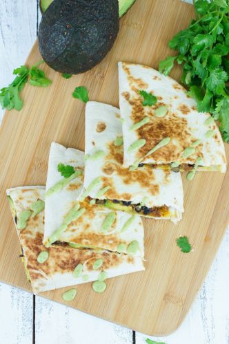 20-minute black bean, avocado and beef quesadillas