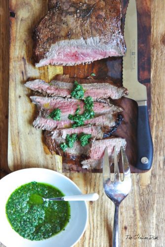 Grilled Marinated Steak with Salsa Verde Sauce
