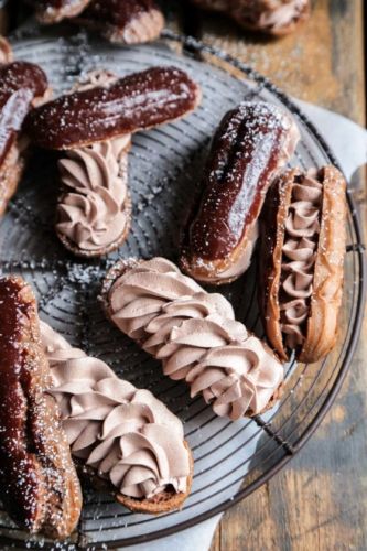 Triple chocolate eclairs