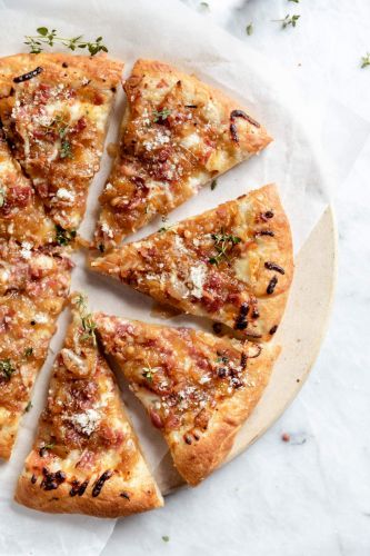 Caramelized Onion, Bacon and Gruyère Pizza