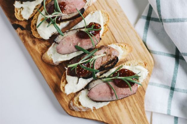 Duck Confit Crostini with Parsnip Puree and Fig