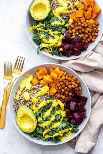 Sheet-Pan Buddha Bowls with Turmeric Tahini Dressing