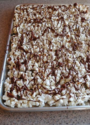 White and dark chocolate drizzled popcorn