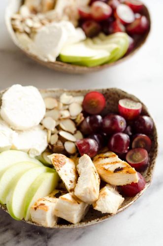 Fruit and goat cheese chicken bowls