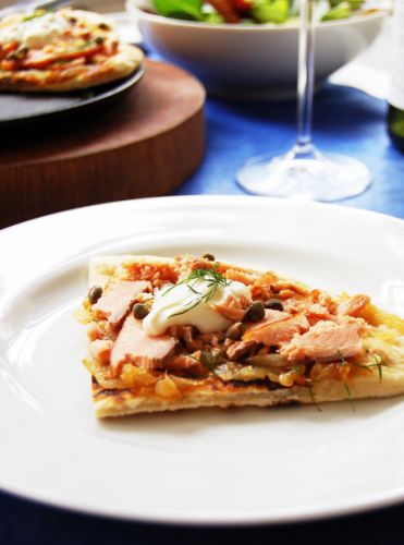 Smoked Salmon Pizza with Caramelized Onions
