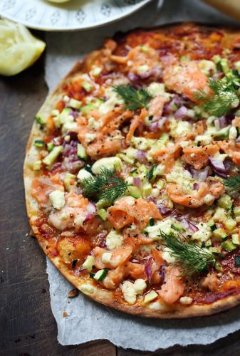 Smoked Salmon, Feta and Zucchini Pizza