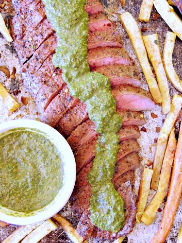 Moroccan Steak With Carrot Top Chimichurri