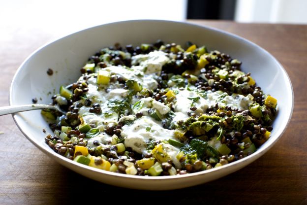 Burrata with Lentils and Basil Vinaigrette