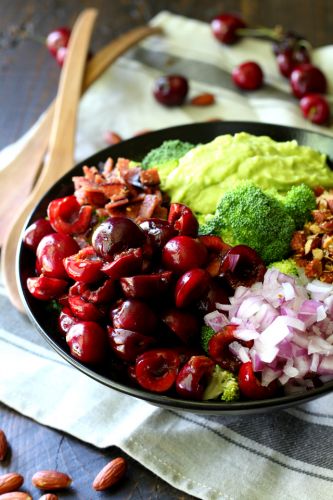 Healthy cherry almond broccoli salad