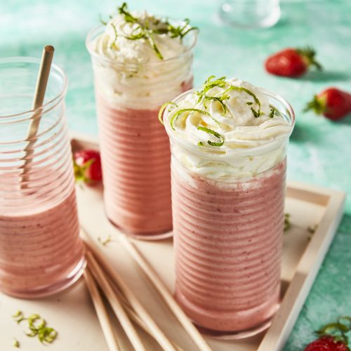 Strawberry Vanilla Milkshake with Lime Whipped Cream